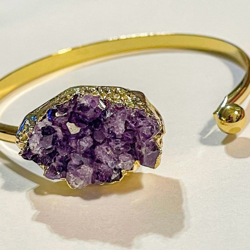 Purple Geode Crystal Gold Bracelet